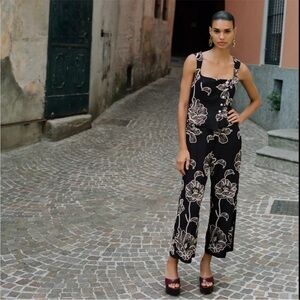 Zara Black Jumpsuit with Floral Design
